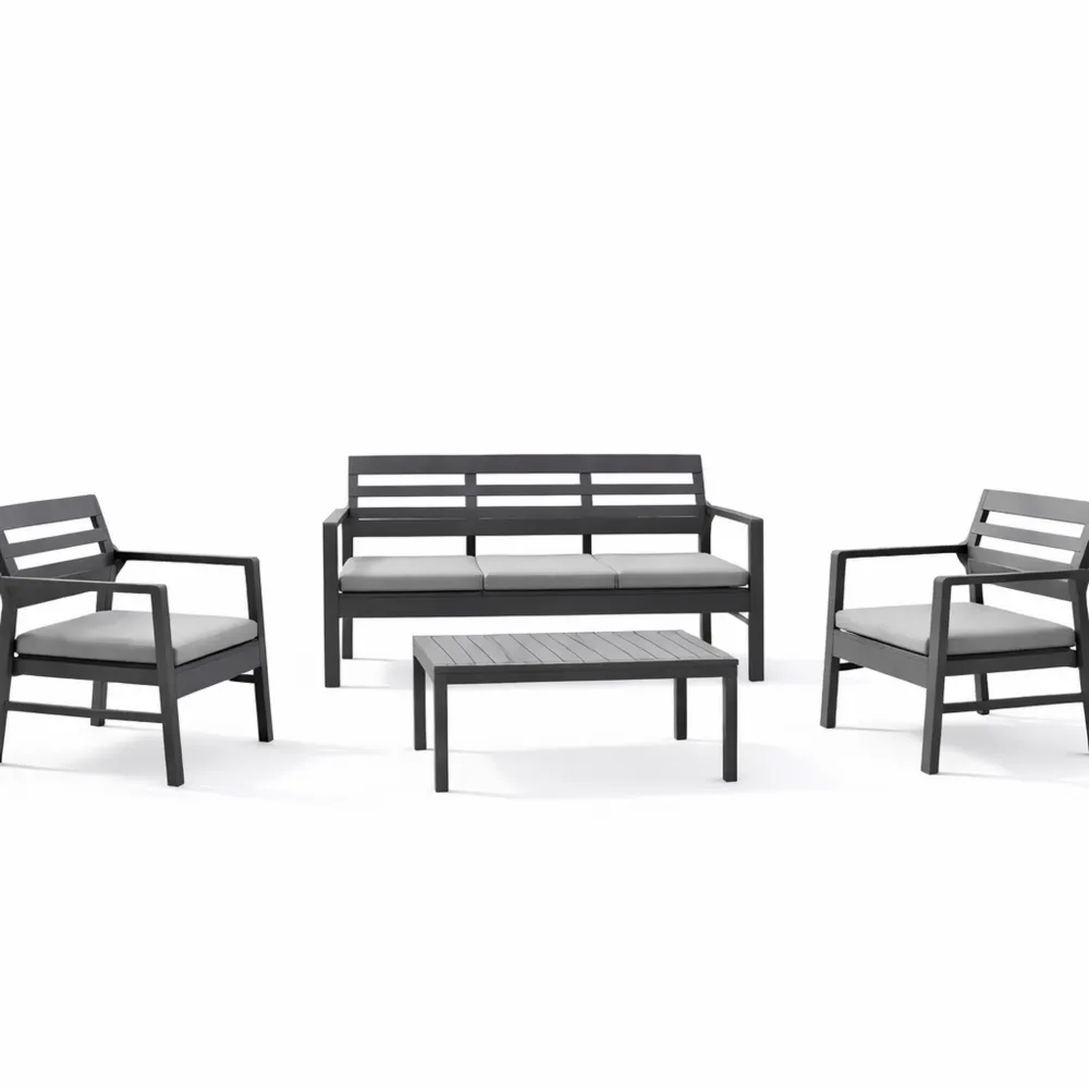 Set da Giardino con Poltrone, Divano e Tavolino, per Interni ed Esterni, con Cuscini, Antracite