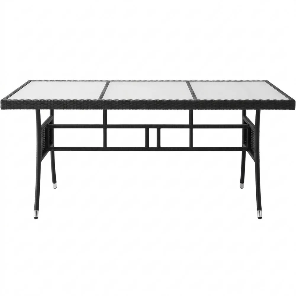 Rechteckiger Gartentisch aus Polyrattan mit Milchglasplatte, wetterfest und höhenverstellbar