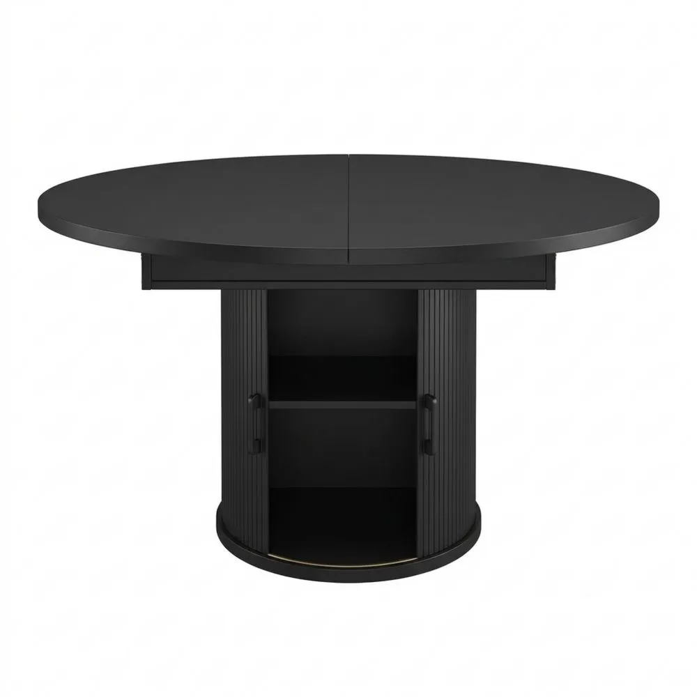 Runder ausziehbarer Tisch für 6 Personen, 118-158 cm, in Schwarz