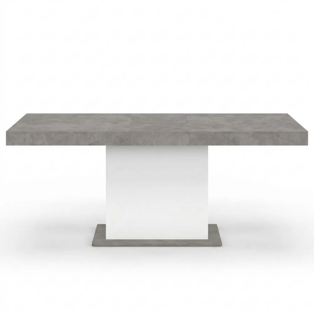 Moderner ausziehbarer Esstisch für 6-10 Personen, 160-200 cm, Betonoptik und Weiß