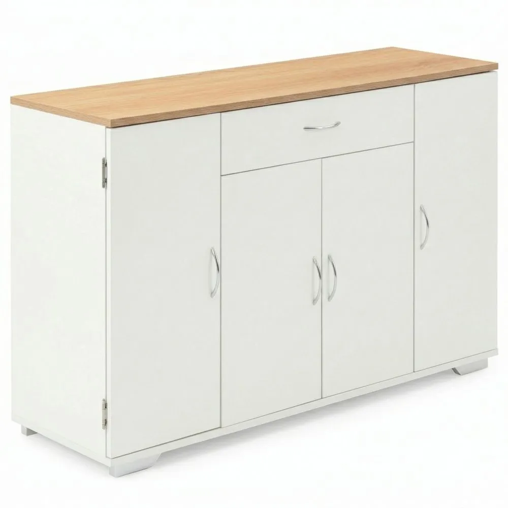 Moderne weiße Kommode mit Stauraum und Holzakzent