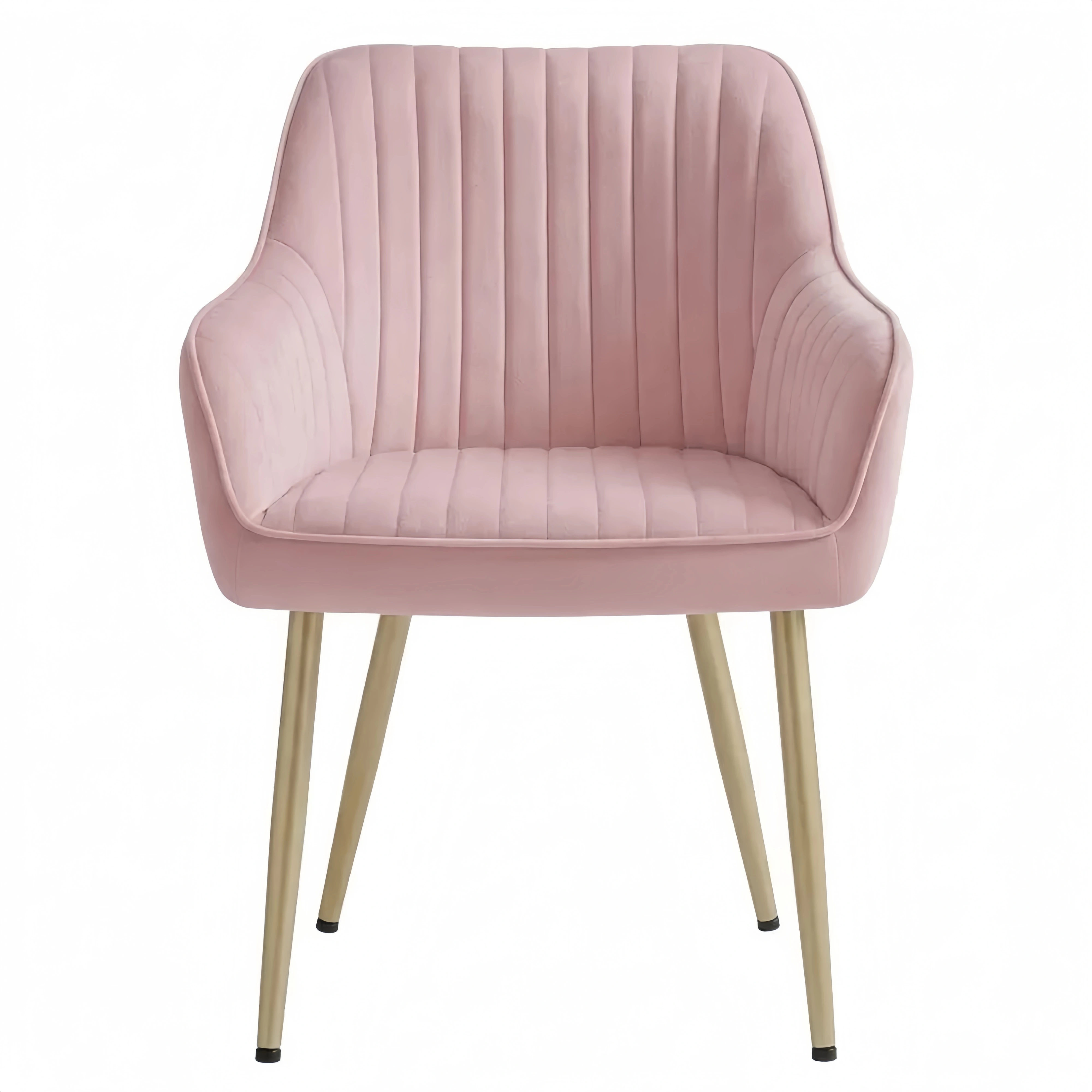 Eleganter Esszimmerstuhl mit Armlehnen, Samtbezug, bis 120 kg, Metallbeine, Pastellrosa