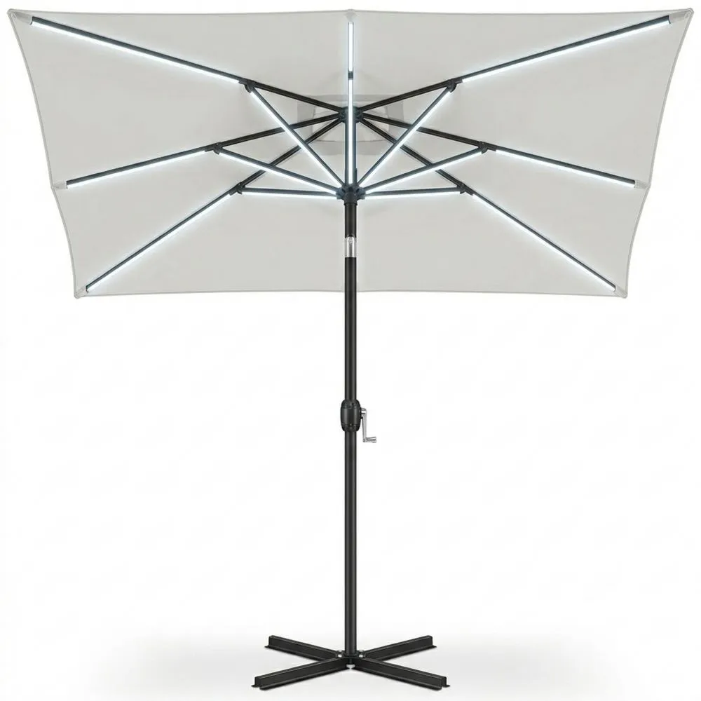 LED Solar Ampelschirm 300x300 cm mit Abdeckung und Windsicherung, Drehbar und Neigbar, Gartenschirm Anthrazit