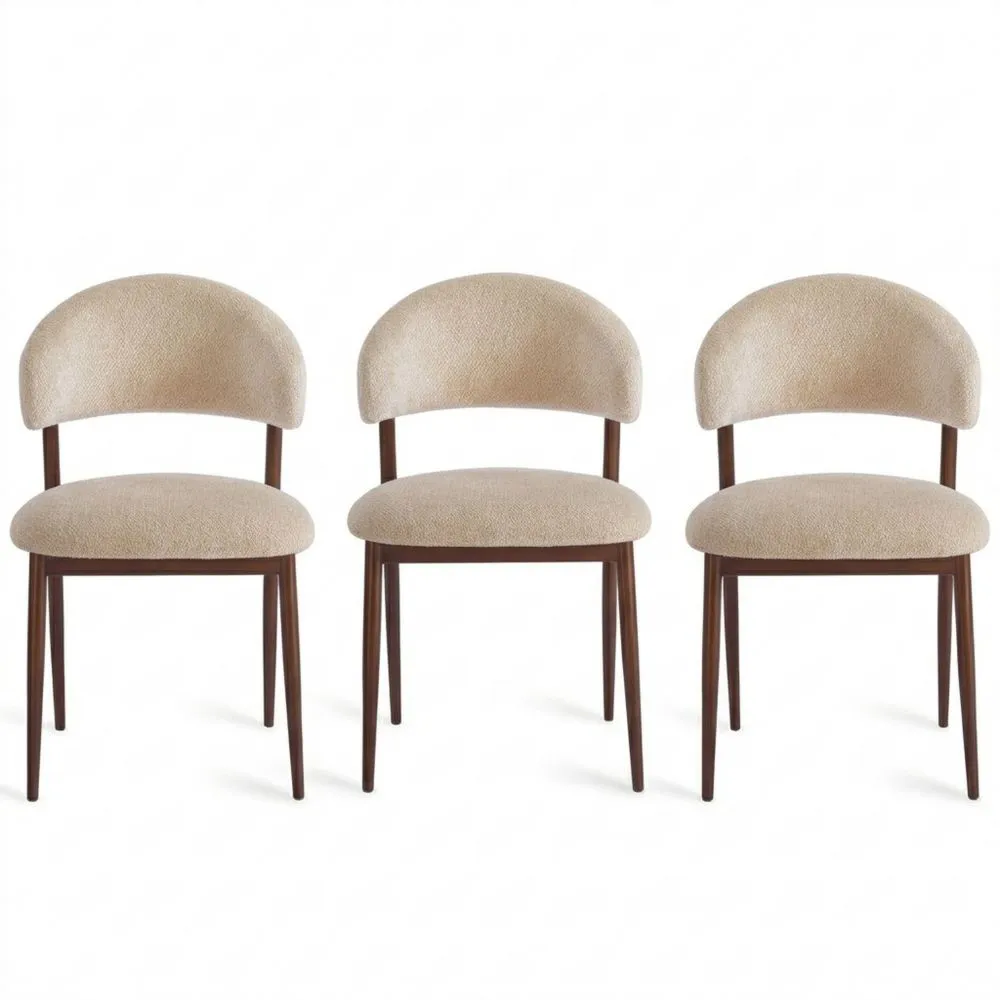 Esszimmerstühle im Set: Gepolsterte Stühle mit gebogener Rückenlehne und Holzoptik-Metallbeinen, Beige