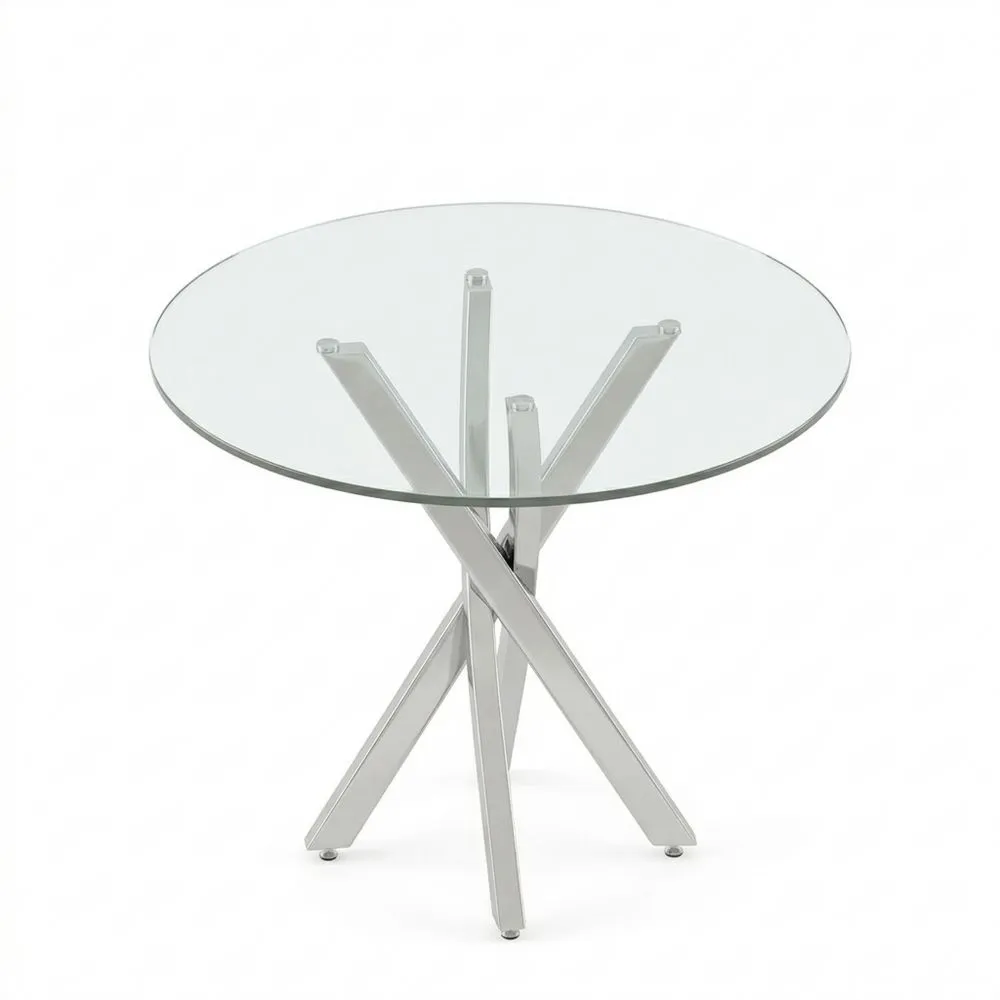 Moderner runder Glastisch mit Metallbeinen