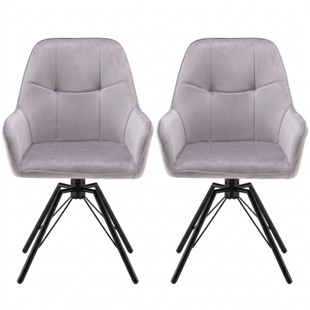 2er Set Samt Esszimmerstuhl mit Armlehne und Drehfunktion, gepolsterte Sitzfläche und Metallbeine, ideal für Esszimmer oder Schlafzimmer (Grau)