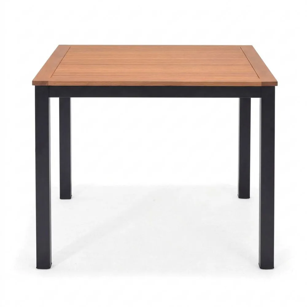 Quadratischer Outdoor-Bistrotisch, Aluminium und Eukalyptusholz, wetterfest, 90 x 90 cm, Natur/Schwarz
