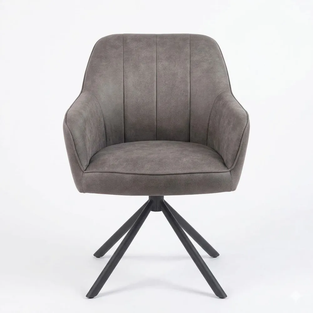 Moderner Esszimmerstuhl, drehbar, Lederoptik, mit Armlehne, schwarzes Metallgestell