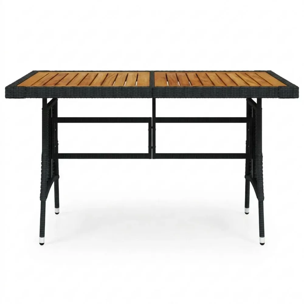 Massiver Gartentisch aus Akazienholz in Schwarz für Terrasse und Outdoor 130x70x72cm