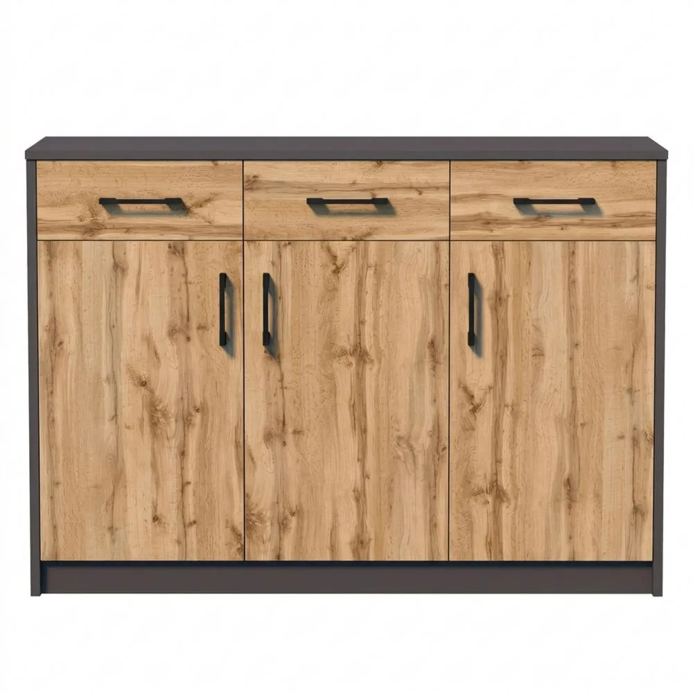 Geräumige Anrichte mit Schubladen und Türen in Graphit-Eiche