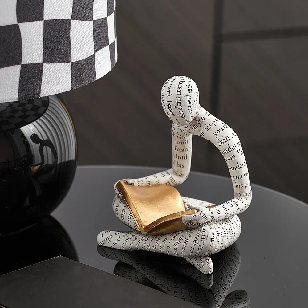 Reading Thinker Resin Statue Book Text Decor Sculpture