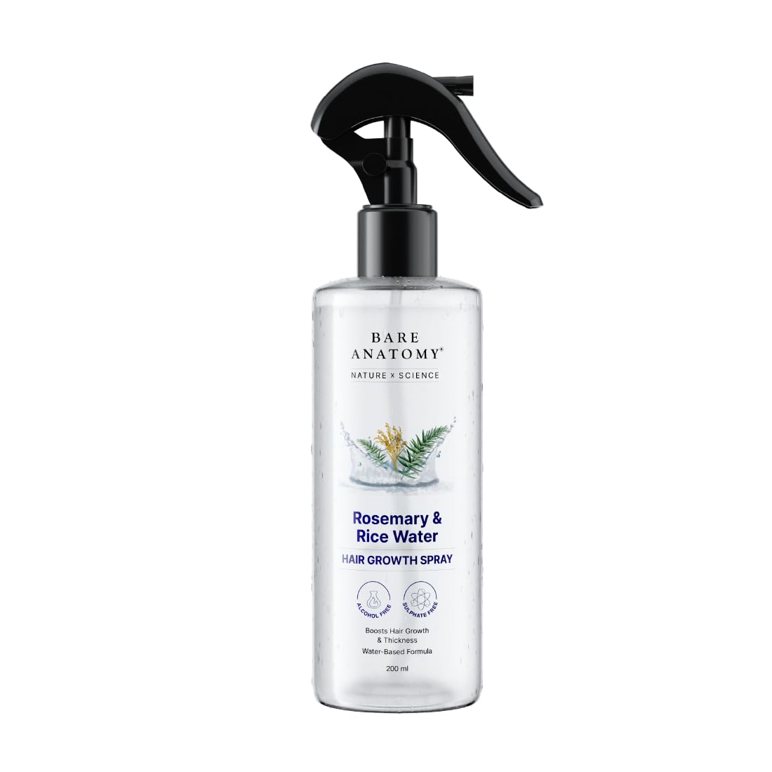 Bare Anatomy Rosemary Rice Water Hair Growth Spray, 200ml Hair Thickening Serum Spray