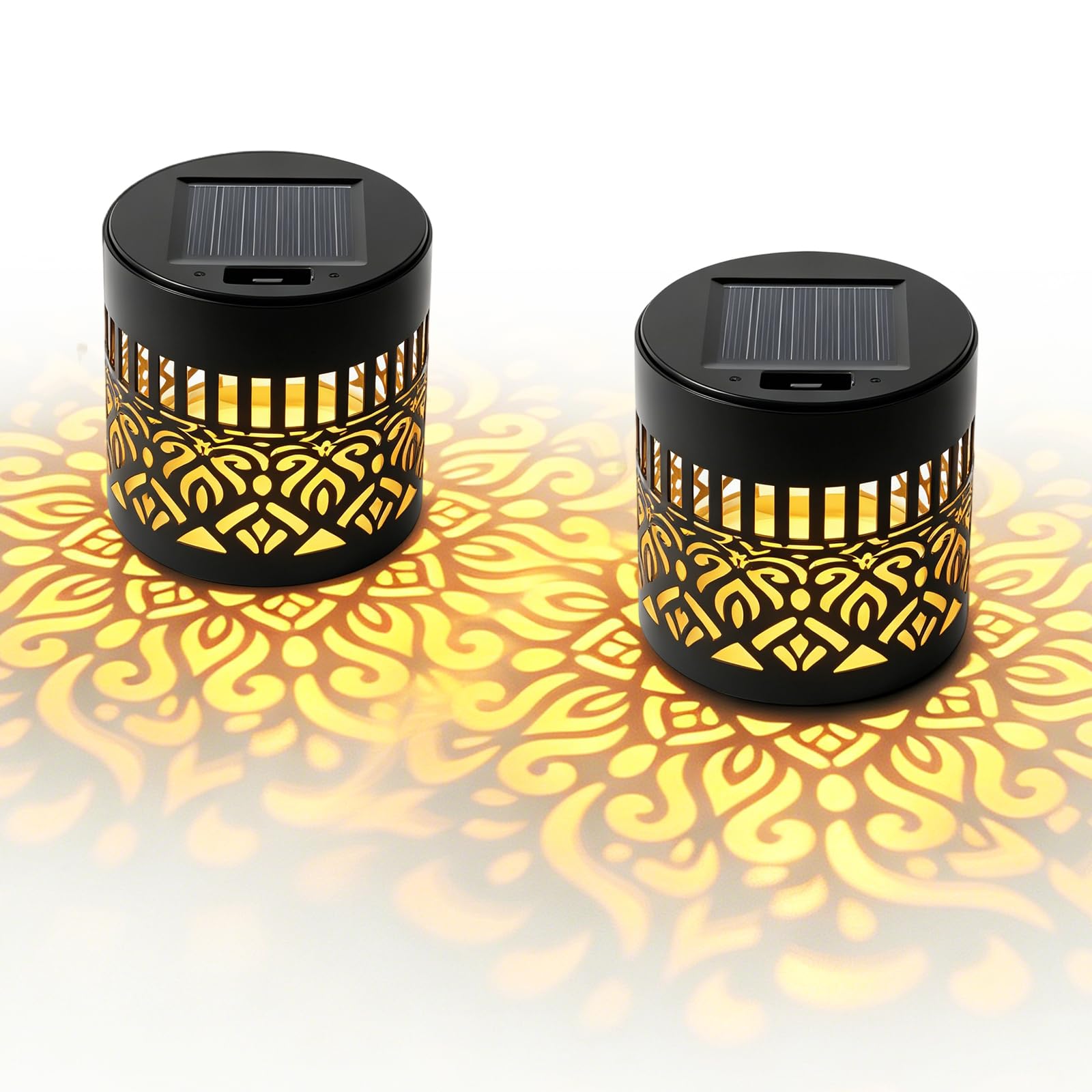 Solar Hanging Lanterns, Metal Cutout Solar Outdoor Lights, Waterproof Decorative Projection Lights for Patio Garden