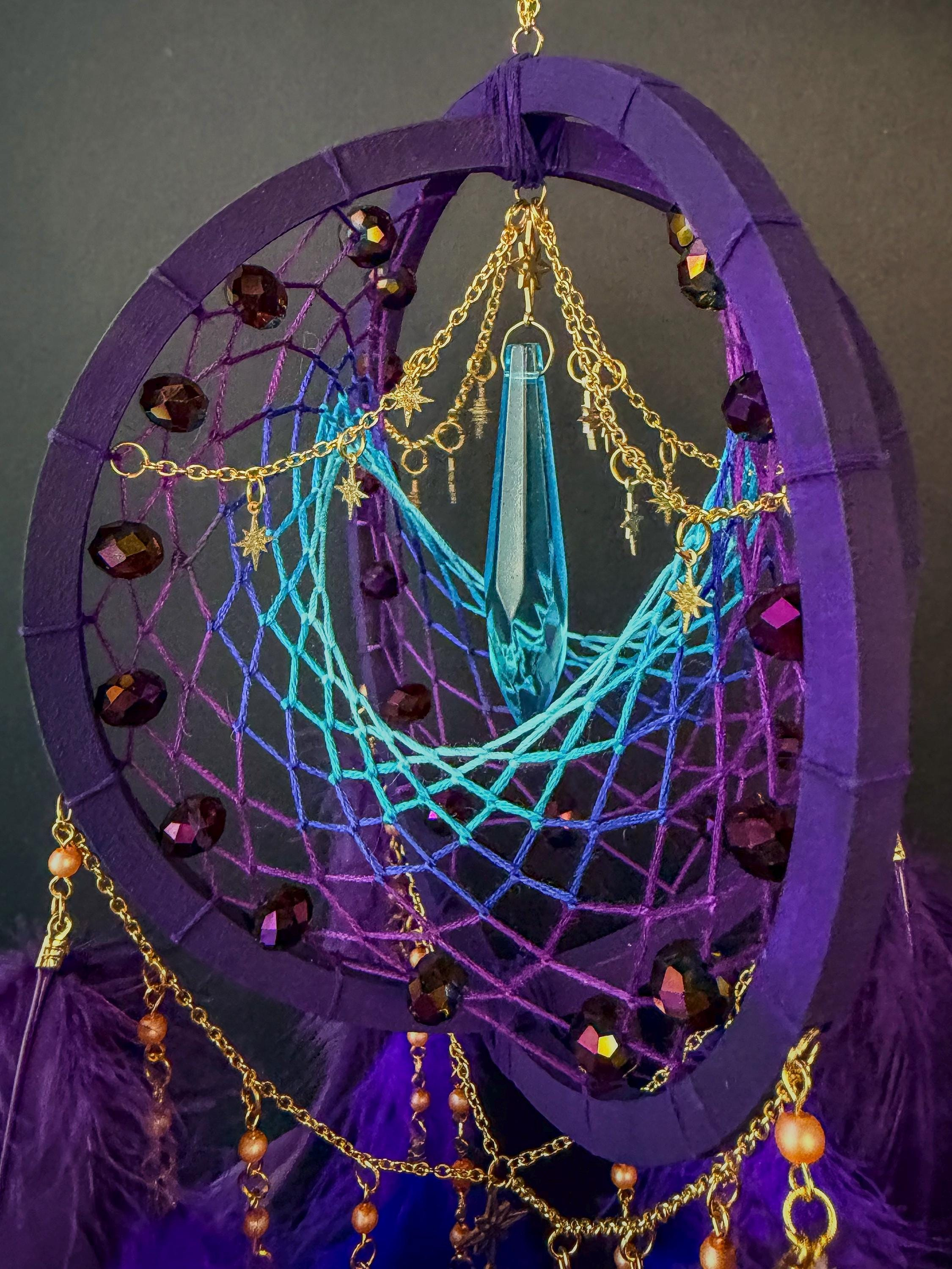 Purple Blue Gradient Feather Dreamcatcher Boho Wall Hanging Decor