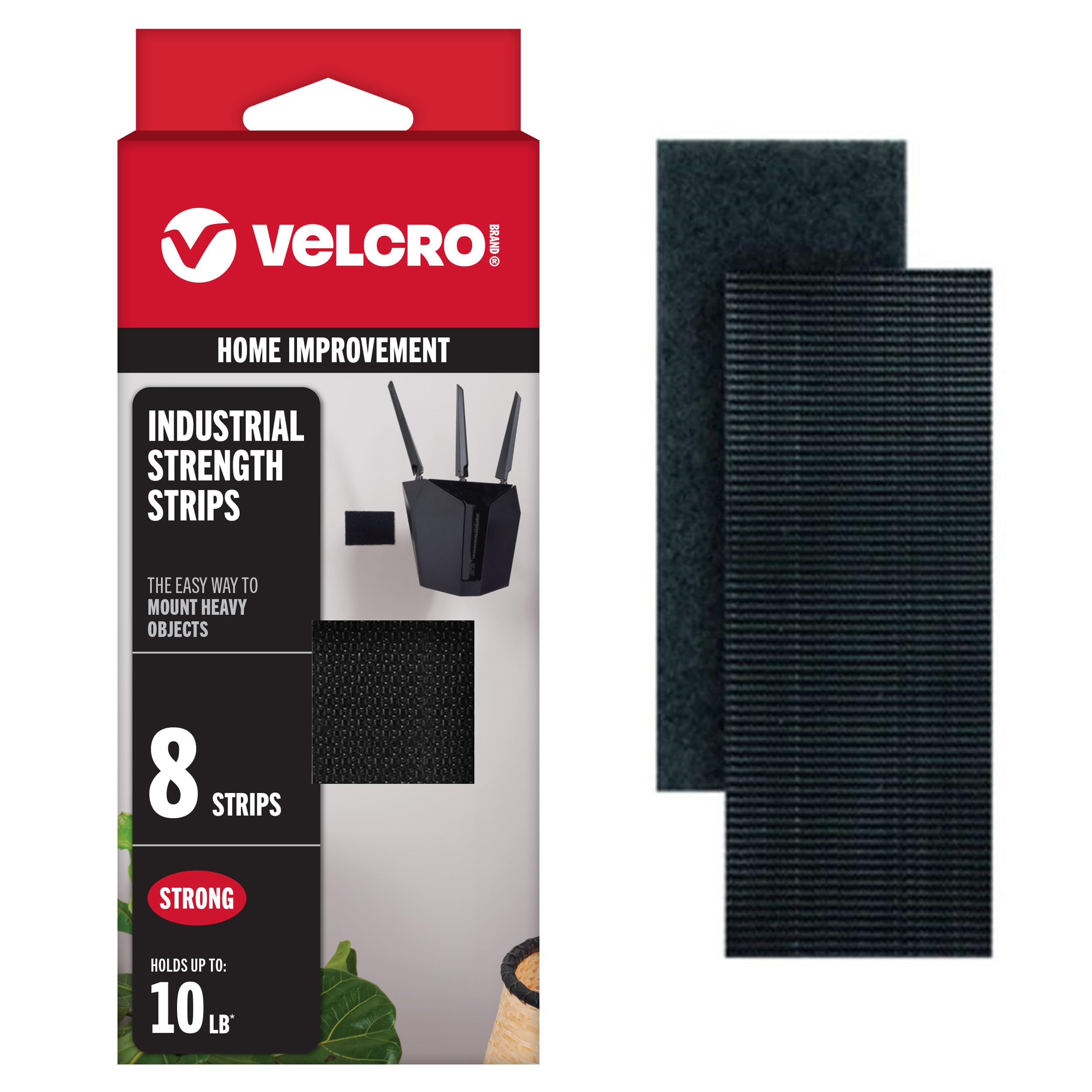 VELCRO Industrial Strength Self Adhesive Hook and Loop Strips, 8 Pack Holds 10lbs