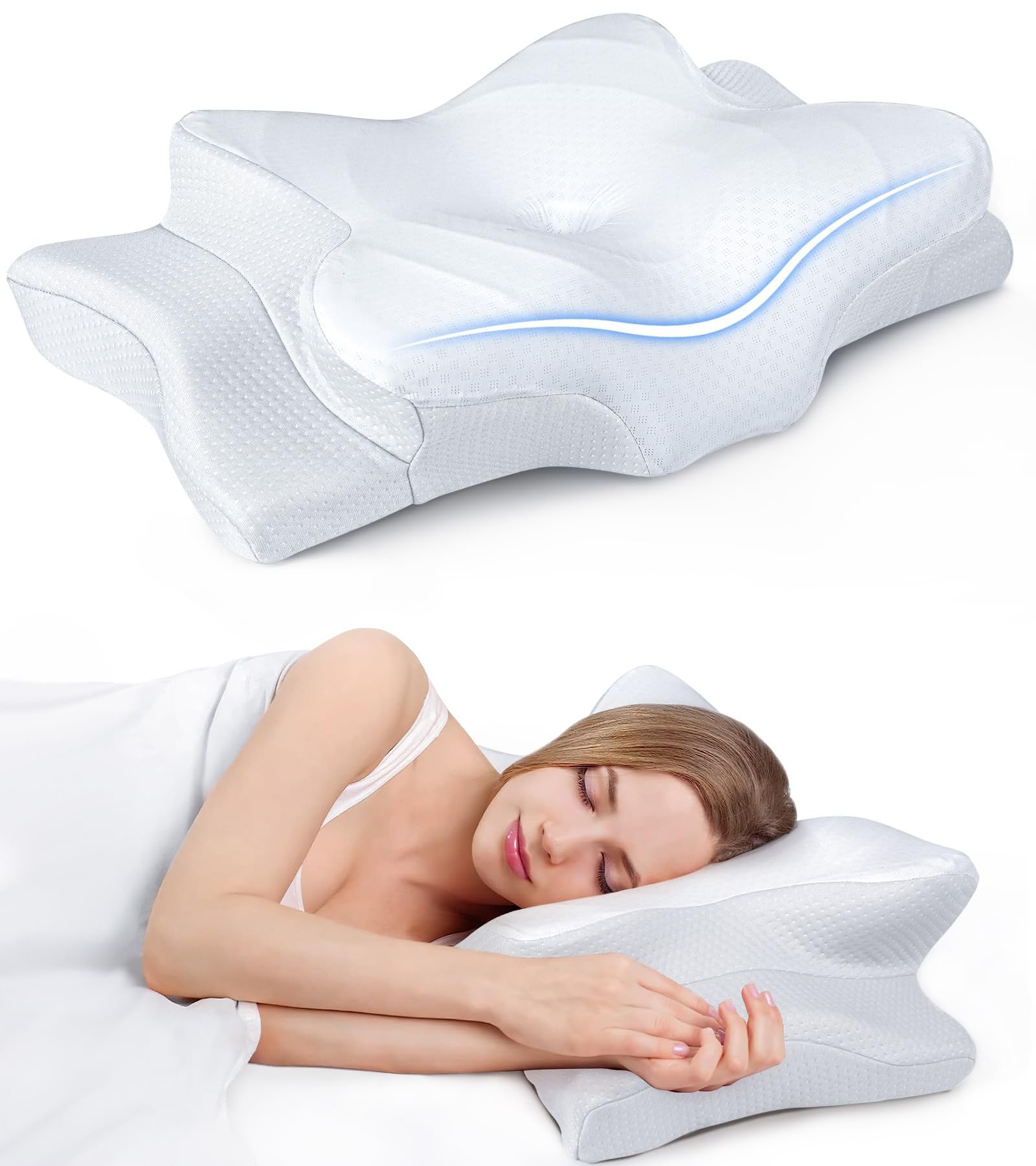 Ergonomic Cervical Memory Foam Pillow, Neck Support Contour Pillow for Side Back Stomach Sleepers