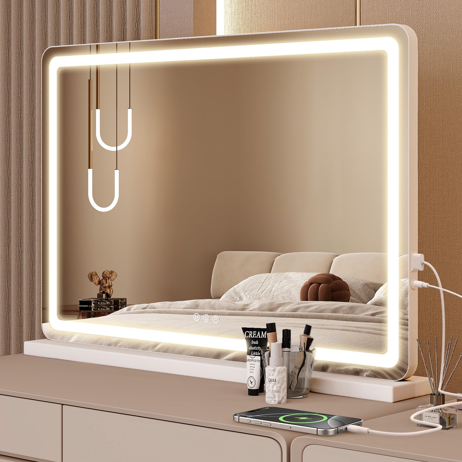 LED Lighted Vanity Mirror with 3 Color Modes, Large Makeup Mirror with Lights