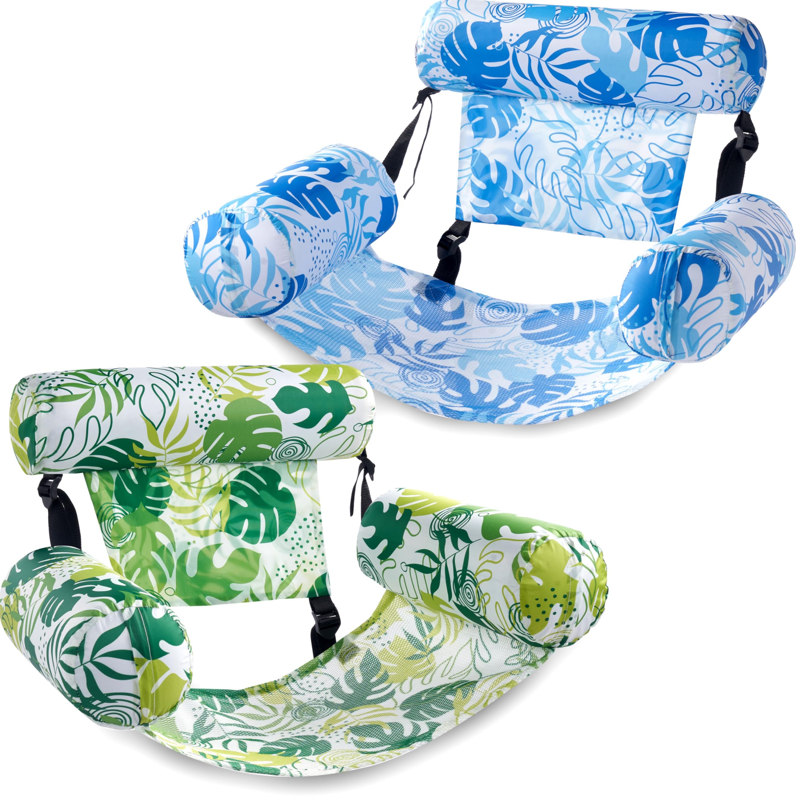 2 Pack Tropical Print Pool Float Hammock, Adult Inflatable Floating Lounge Chair with Headrest for Pool Lake Beach