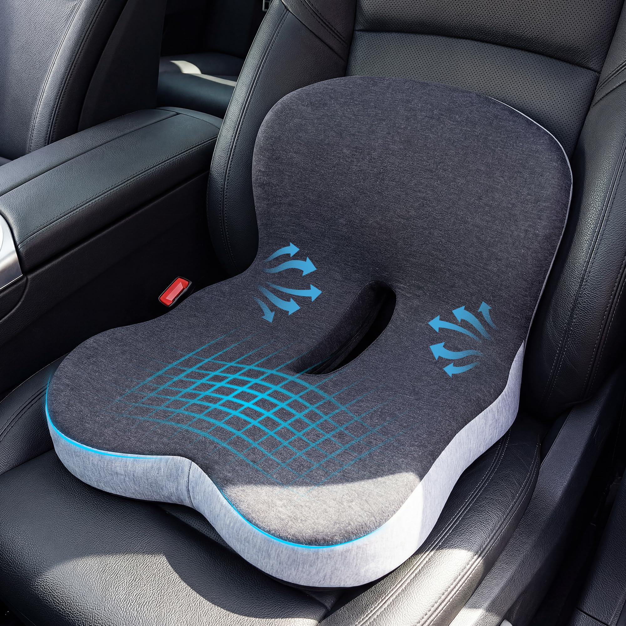 Memory Foam Car Seat Cushion, Ergonomic Orthopedic Butt Pad for Driver Truck SUV, Relieve Back Hip Pressure