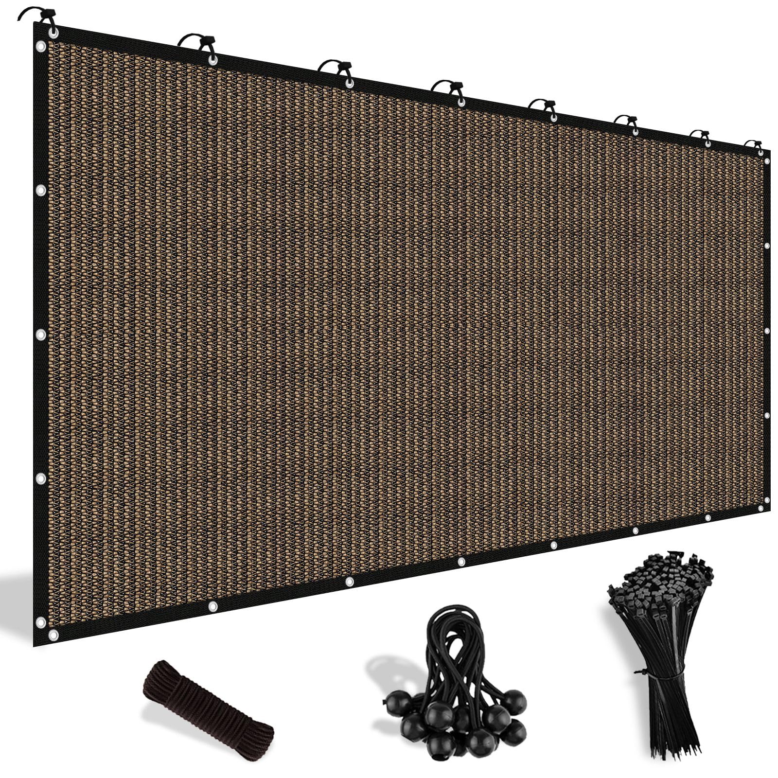 Brown Privacy Screen Shade Cloth with Cable Ties & Bungee Cords