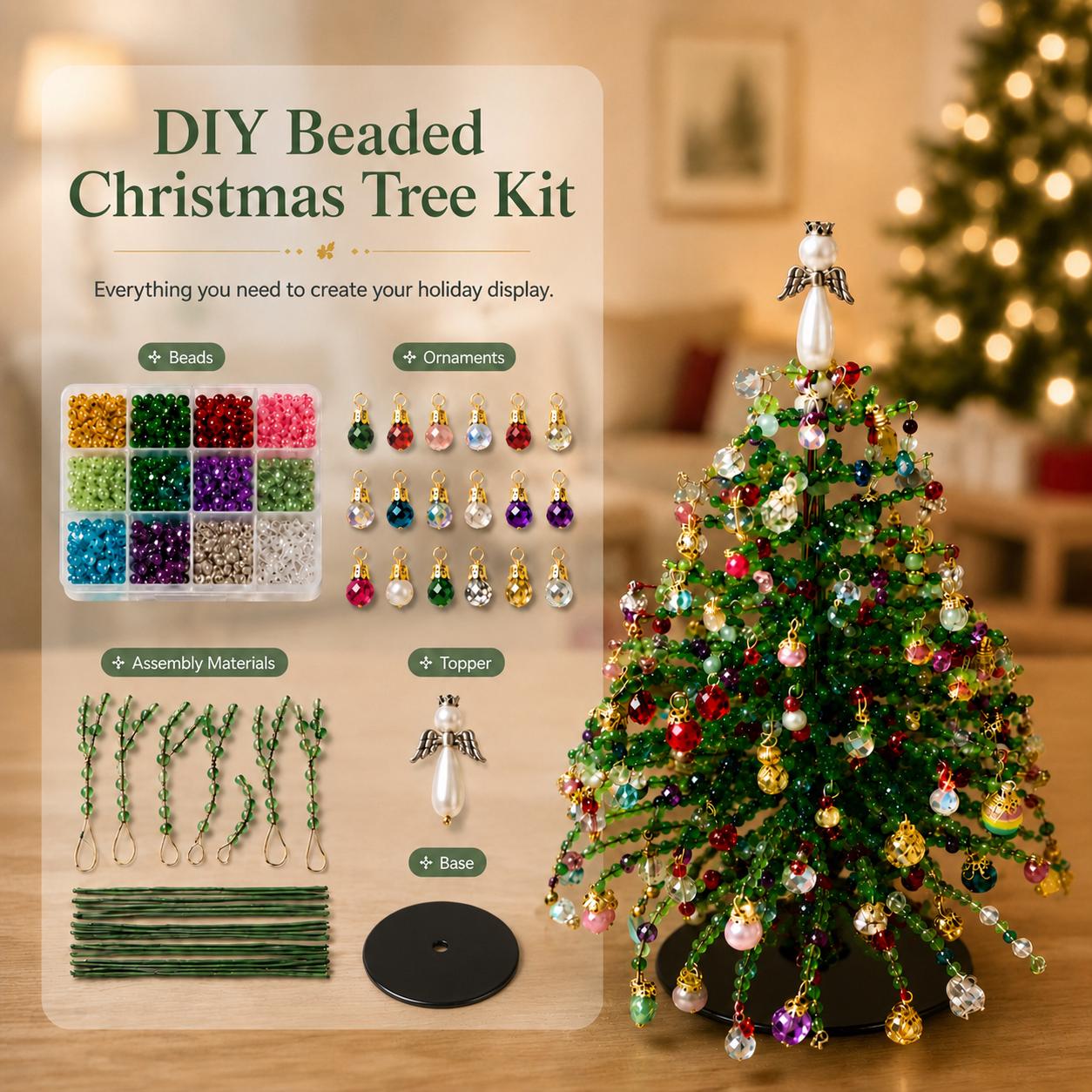 DIY Beaded Christmas Tree Kit – Handmade Holiday Decoration Craft Set