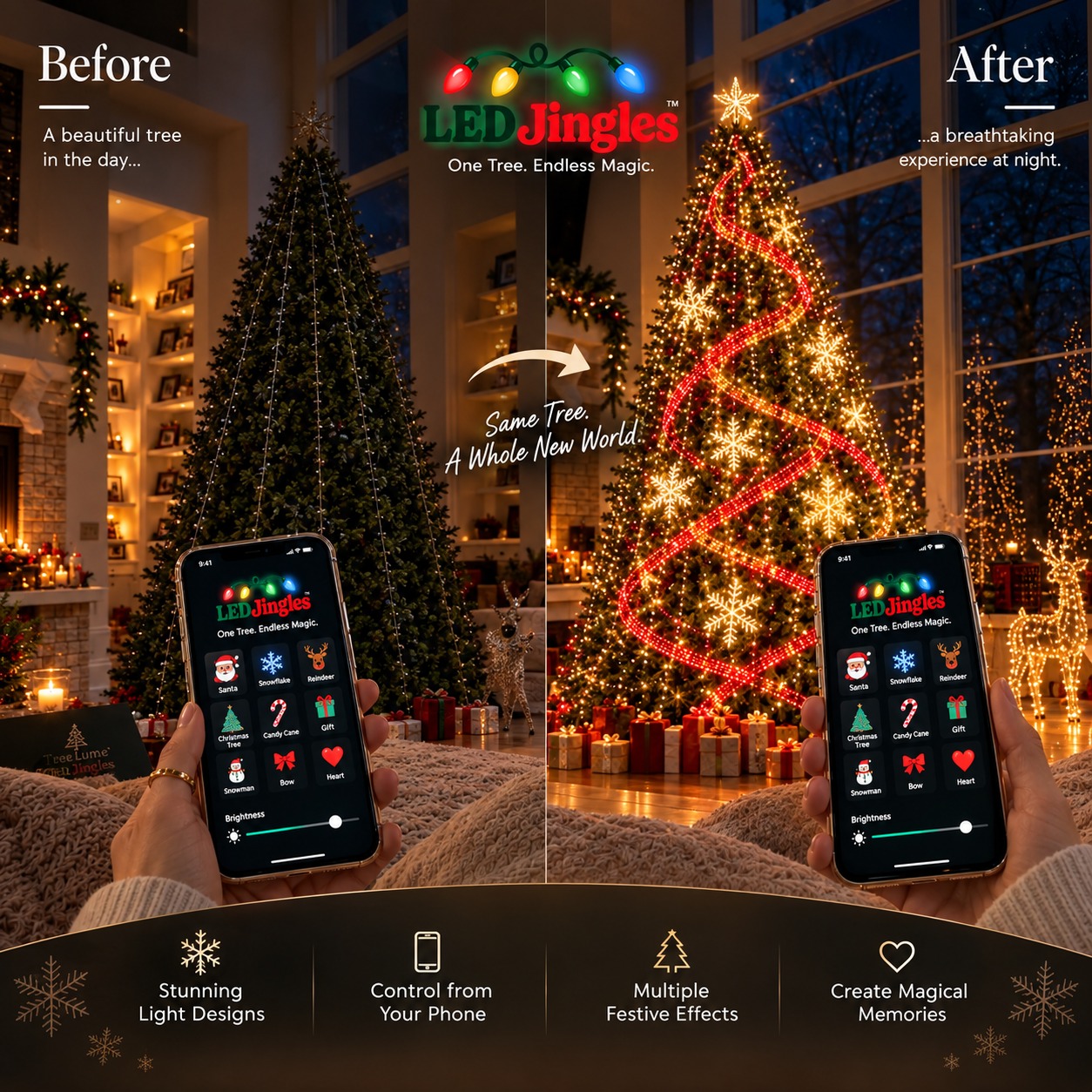 Smart LED Christmas Tree Lights – App-Controlled Holiday Light Strands with 12+ Festive Designs