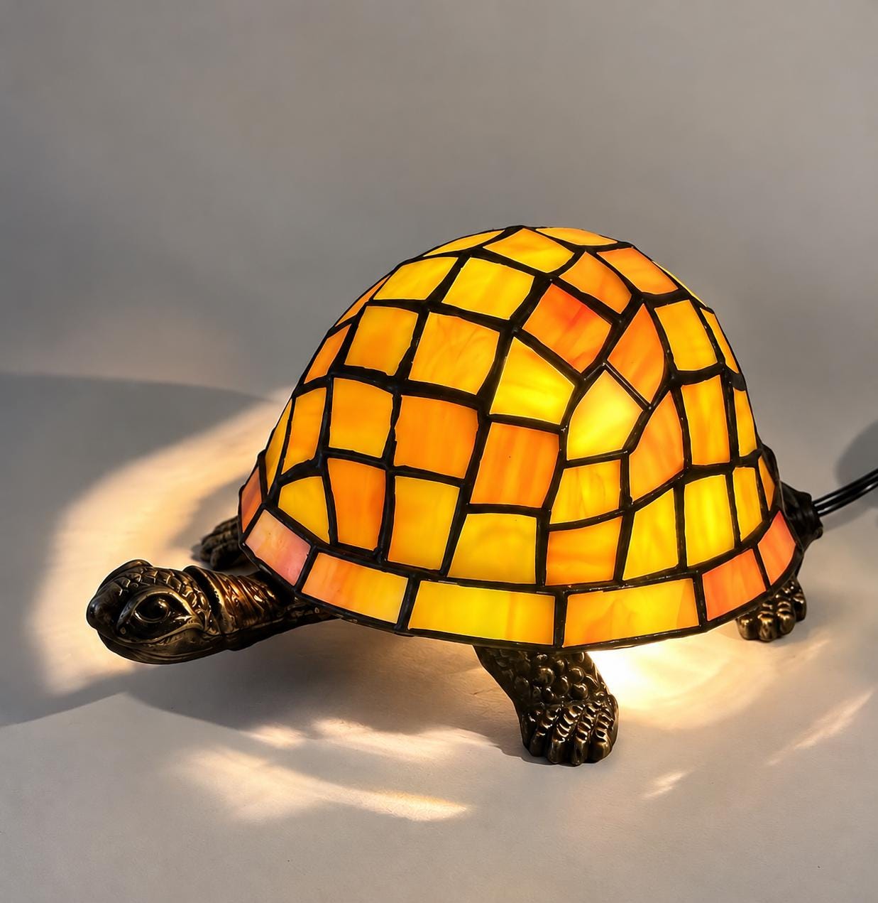 Turtle Shell Mosaic Table Lamp – Handmade Vintage Turtle Night Light