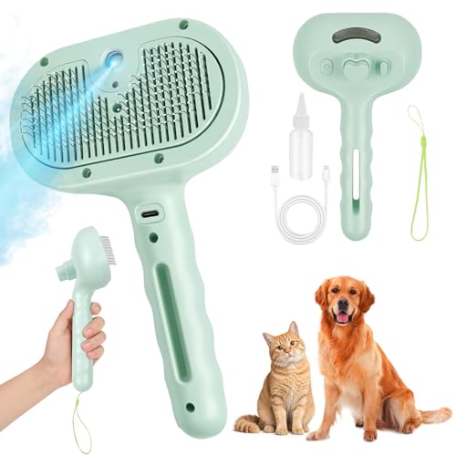 3‑in‑1 Pet Steam Brush, Self‑Cleaning Dog Cat Grooming Comb for Loose Hair Removal