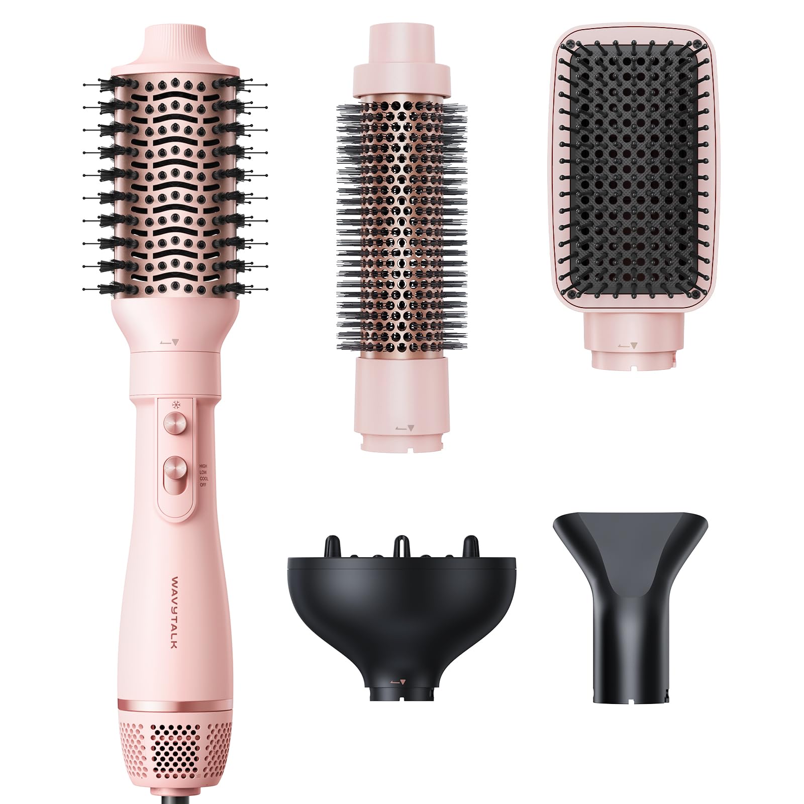 5 in 1 Interchangeable Hot Air Brush, Ionic Hair Dryer & Styling Volumizer