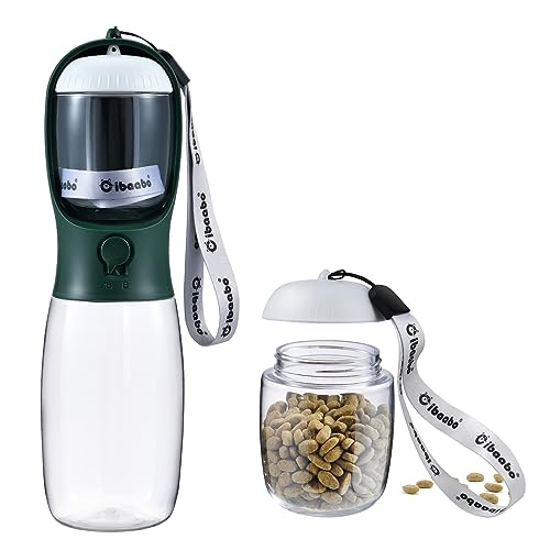 Portable Dog Water Bottle with Food Storage, 2-in-1 Leak-Proof Pet Water Dispenser for Outdoor Walking, Hiking & Travel