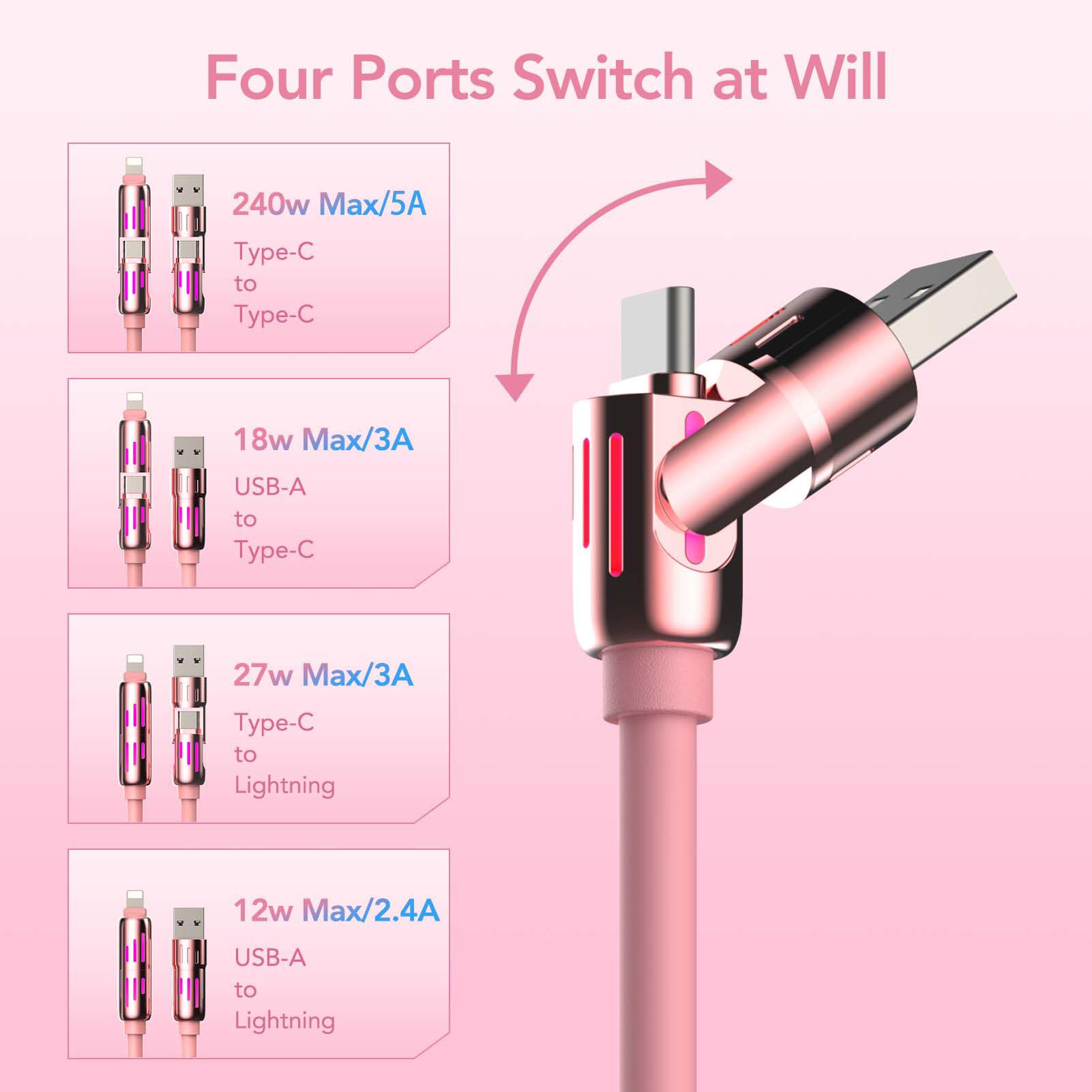 6 in 1 Rotating Multi Fast Charging USB Cable