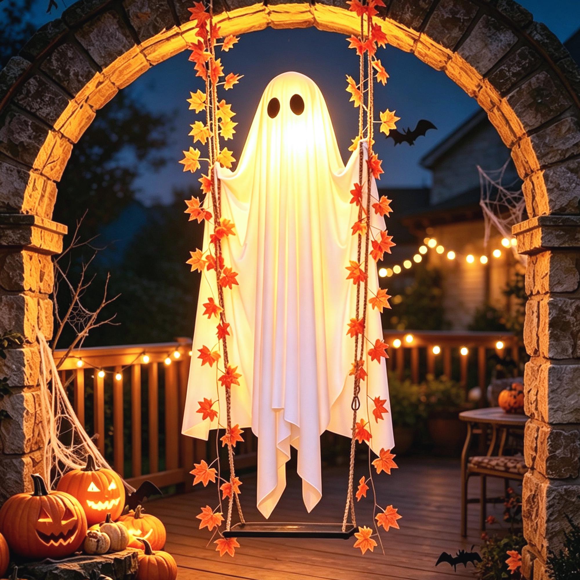 Halloween Ghost Swing Outdoor Decoration – Spooky Witch Hat Hanging Yard Decor