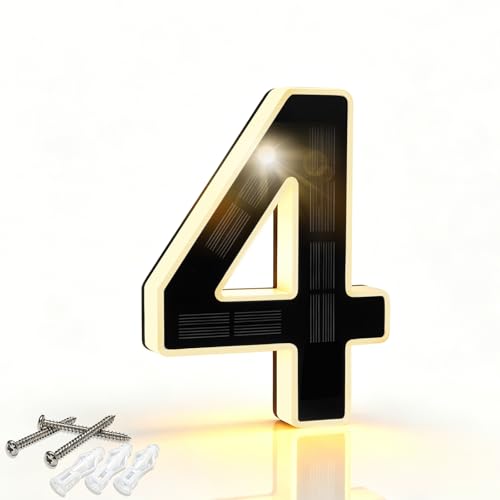 Solar LED House Numbers with Intelligent Light Control, IPX4 Waterproof Illuminated Address Sign