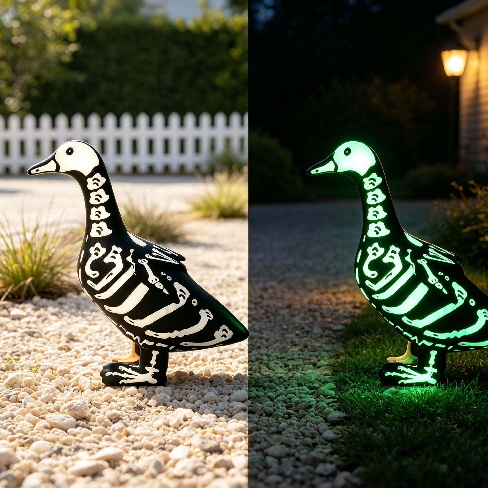 Glow-in-Dark Skeleton Goose Statue | Gothic Halloween Yard Decor