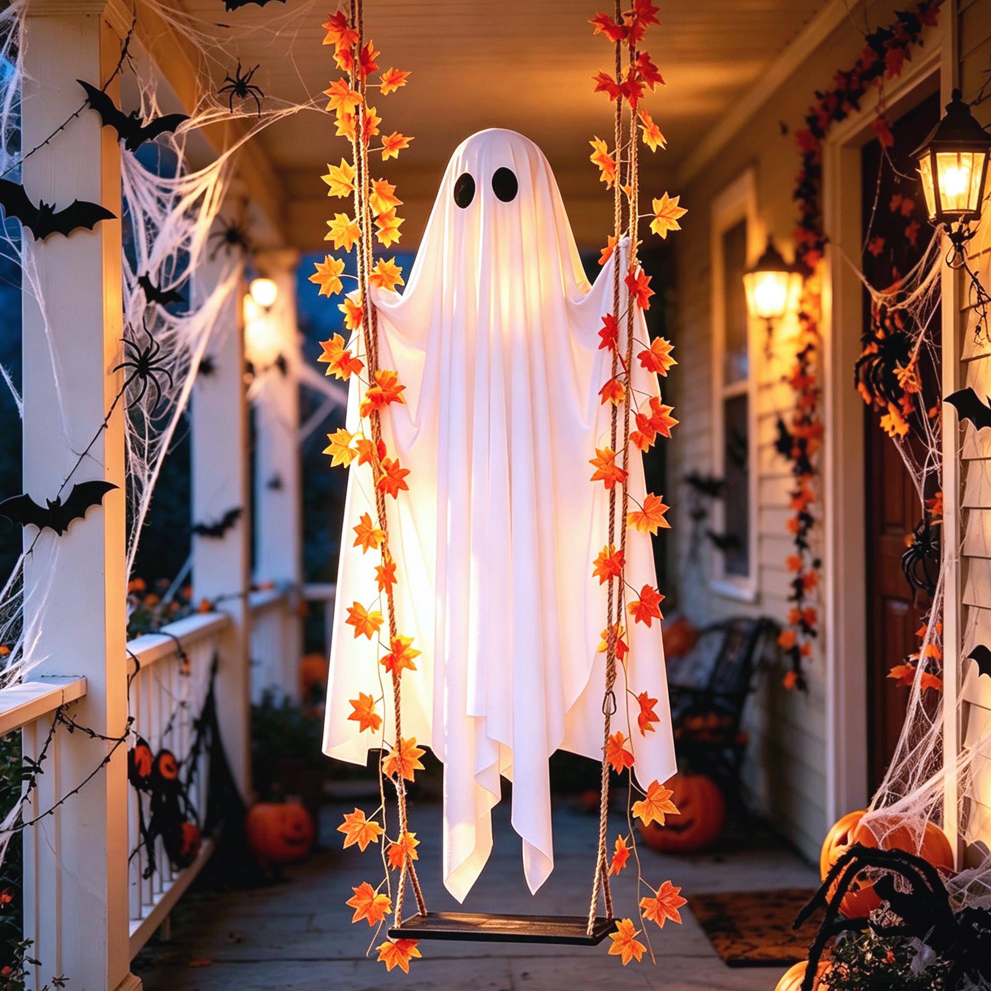 Halloween Ghost Swing Outdoor Decoration – Spooky Witch Hat Hanging Yard Decor