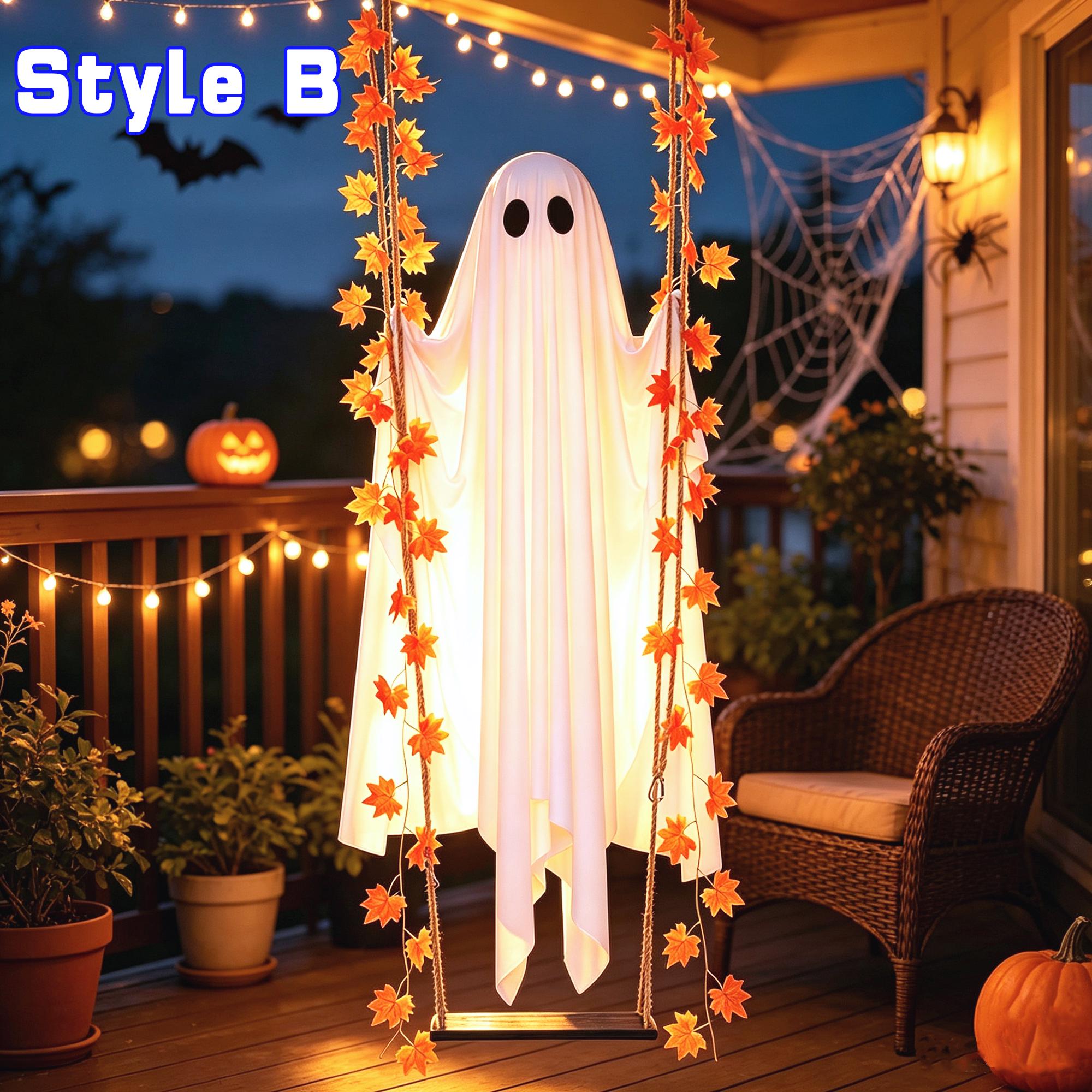 Halloween Ghost Swing Outdoor Decoration – Spooky Witch Hat Hanging Yard Decor