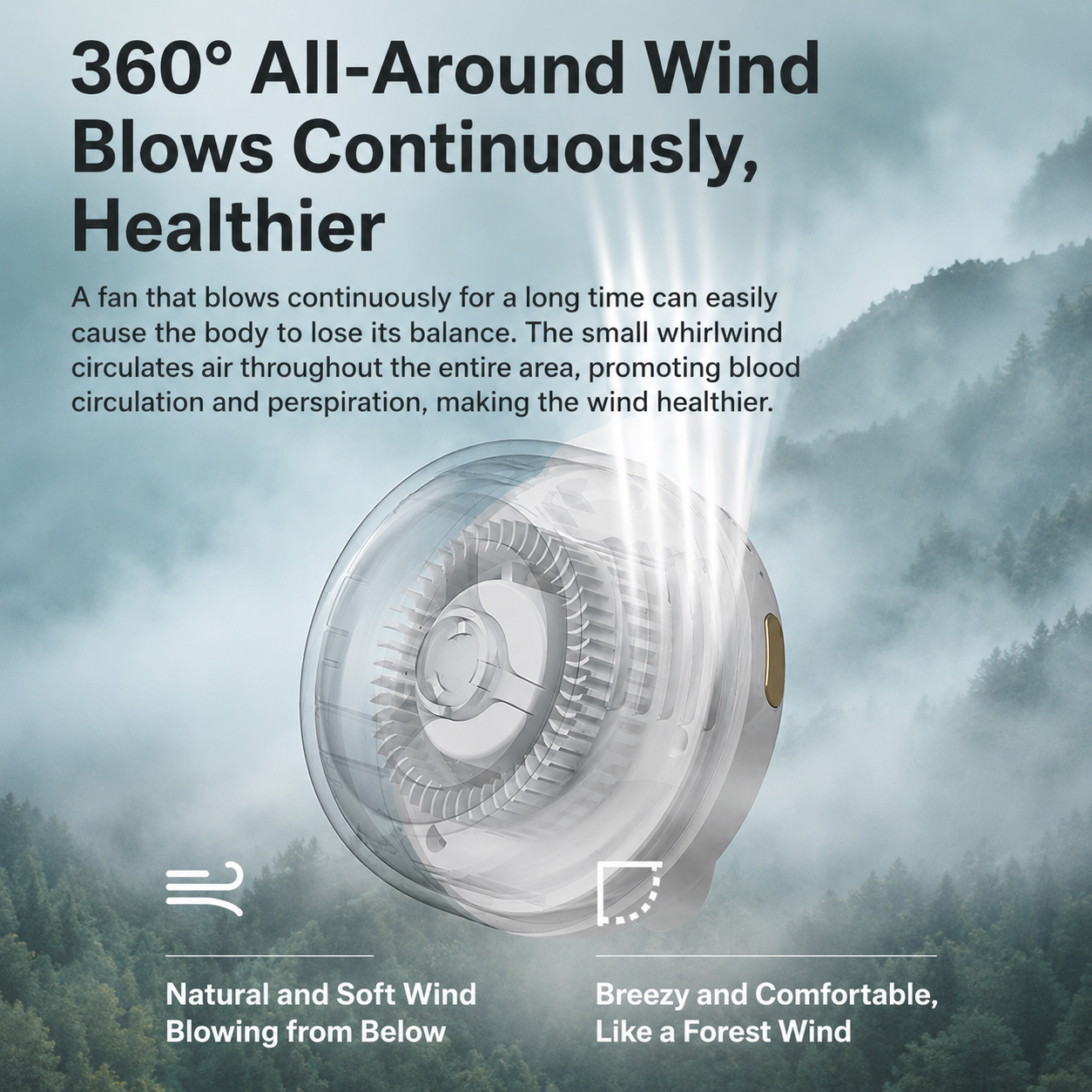 Portable Mini Turbo Fan, 360° Adjustable USB Rechargeable Personal Cooling Fan for Travel, Outdoor, Office