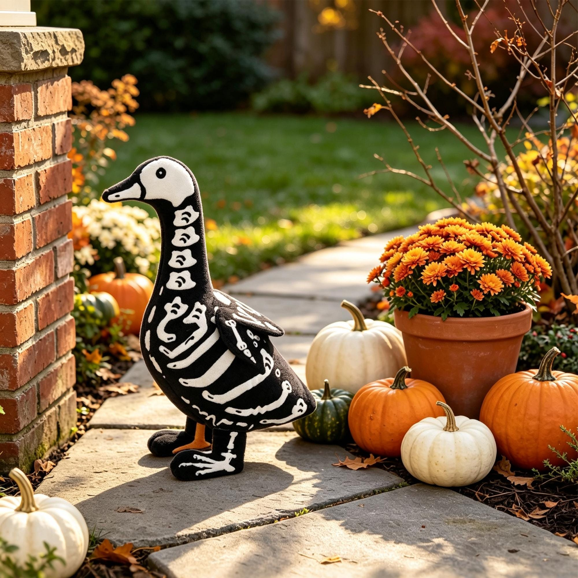 Glow-in-Dark Skeleton Goose Statue | Gothic Halloween Yard Decor
