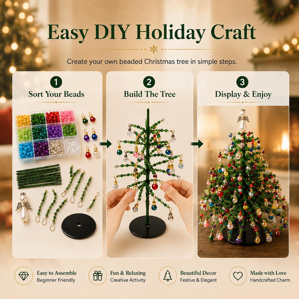 DIY Beaded Christmas Tree Kit – Handmade Holiday Decoration Craft Set