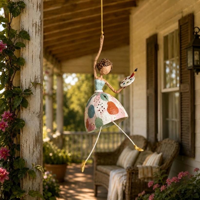 Handcrafted Hanging Garden Lady Figurine – Whimsical Floral Home Decor