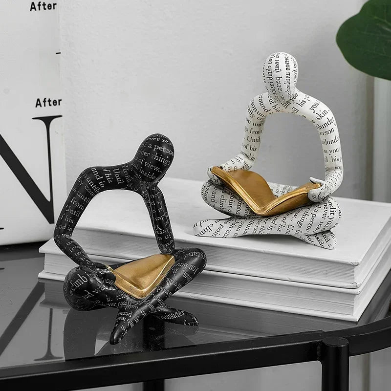 Reading Thinker Resin Statue Book Text Decor Sculpture