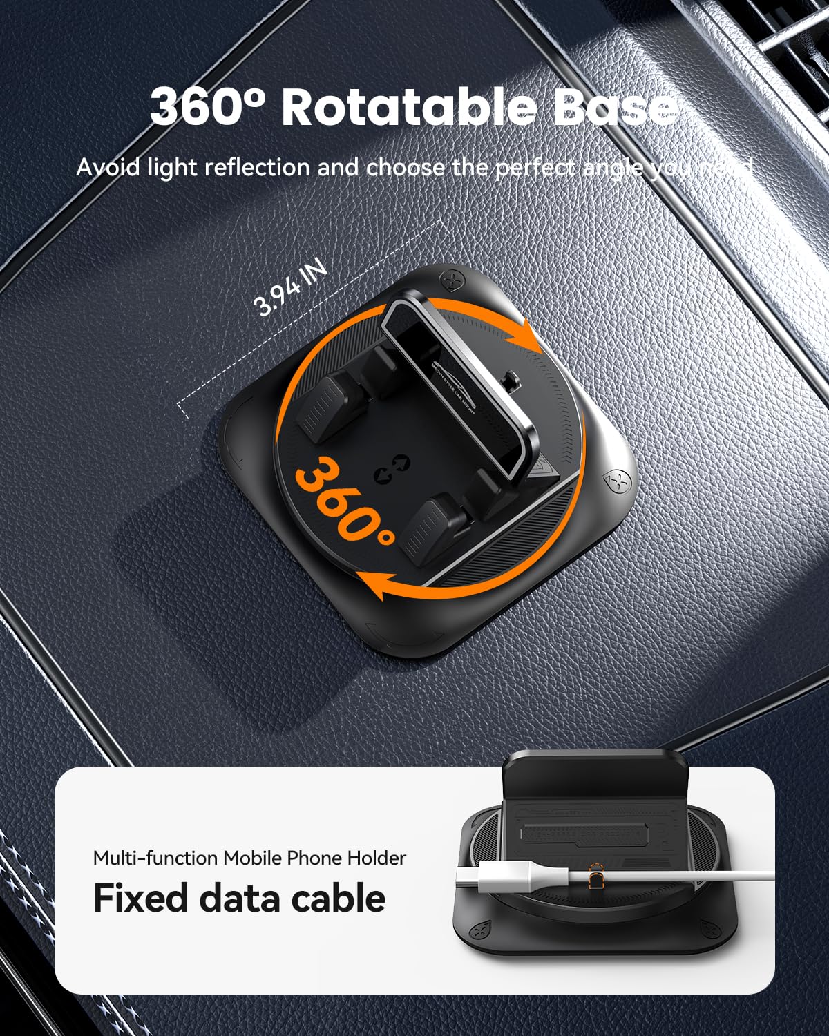 360° Rotatable Car Dashboard Phone Holder, Anti-Slip Silicone Cell Phone Mount