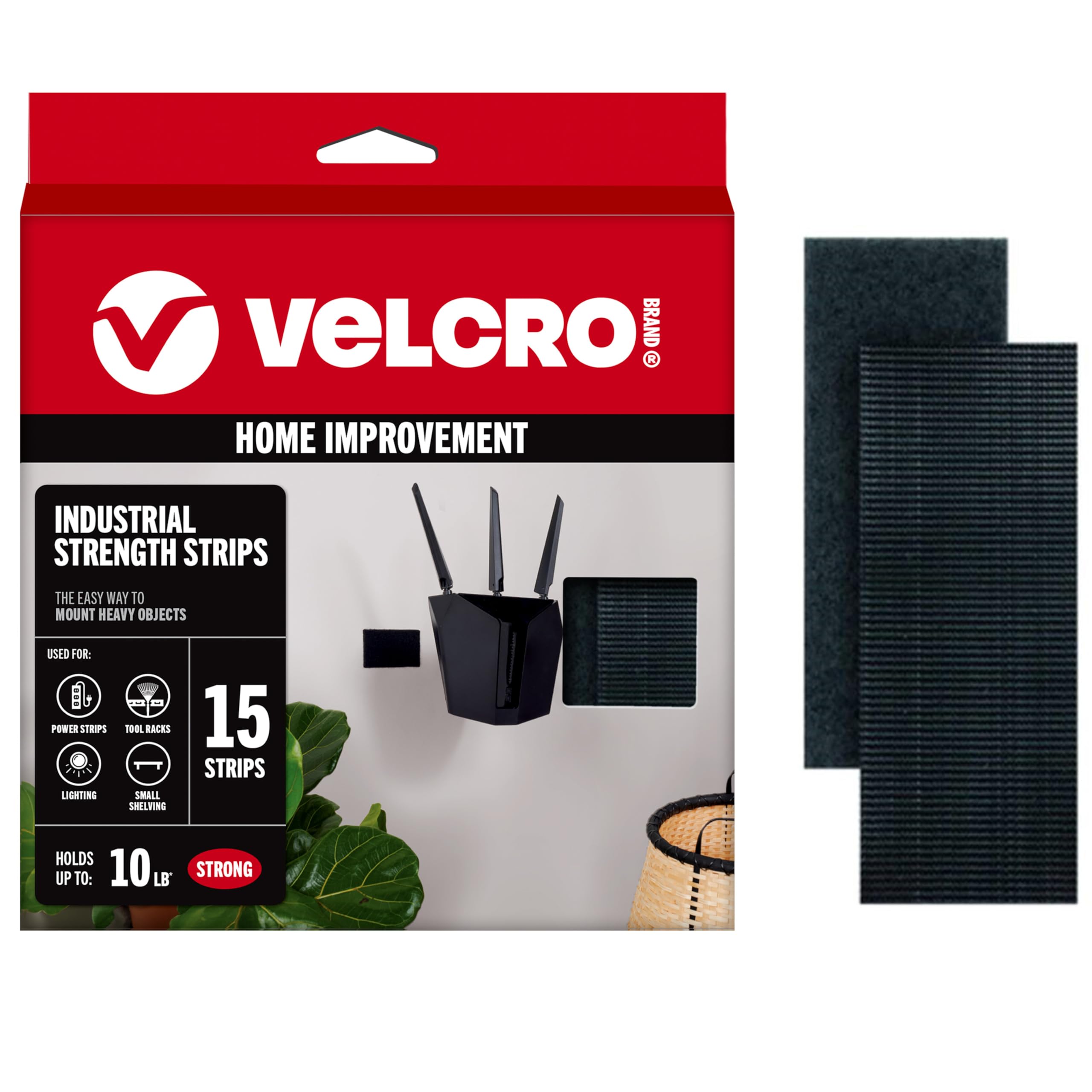 VELCRO Industrial Strength Self Adhesive Hook and Loop Strips, 8 Pack Holds 10lbs