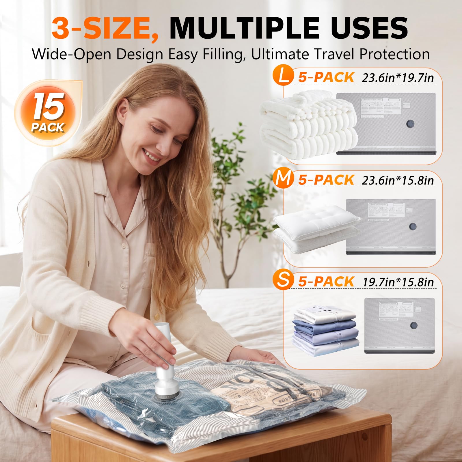 Rechargeable Handheld Clothes Steamer, Portable Travel Garment Steamer with 3 Sizes Vacuum Storage Bags