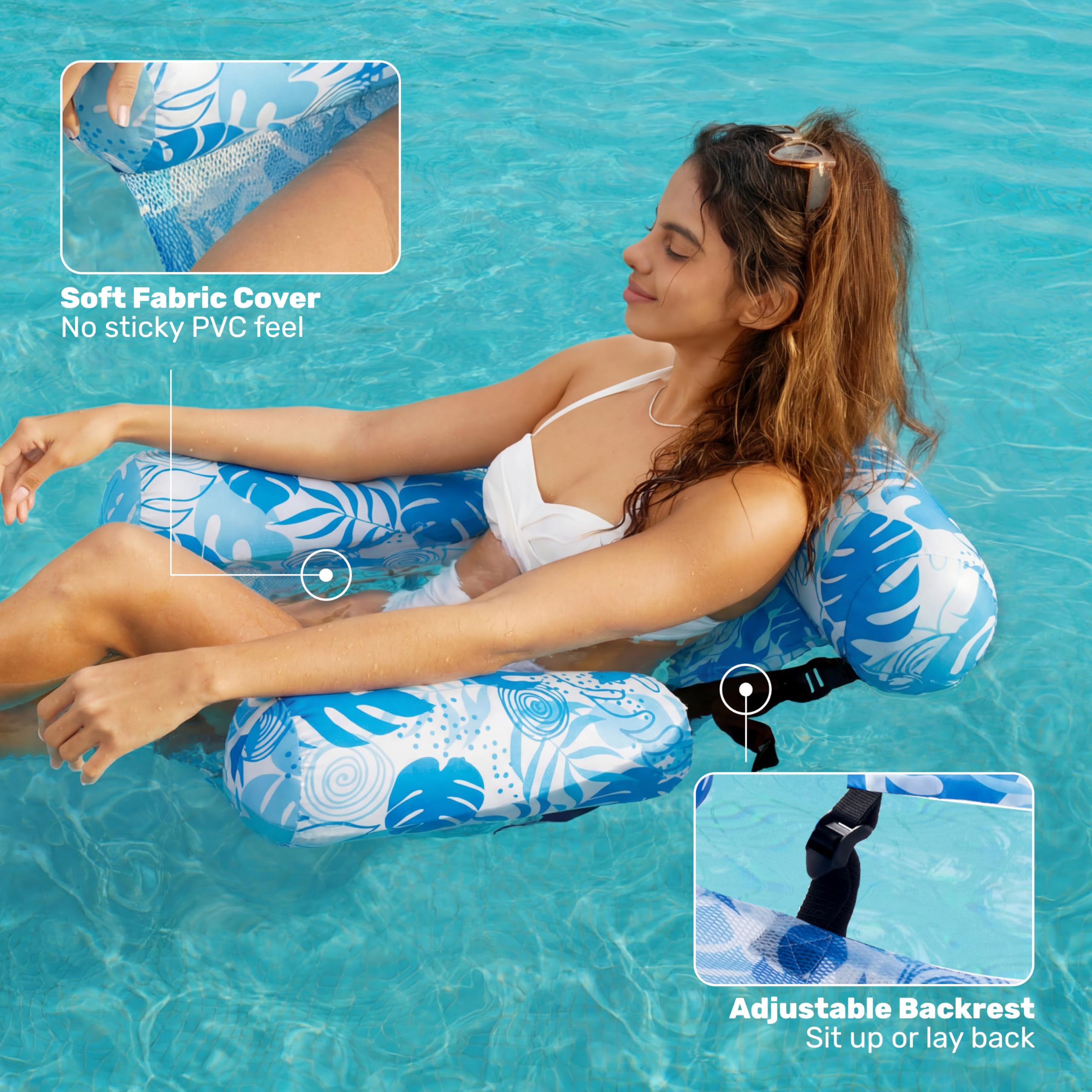 2 Pack Tropical Print Pool Float Hammock, Adult Inflatable Floating Lounge Chair with Headrest for Pool Lake Beach