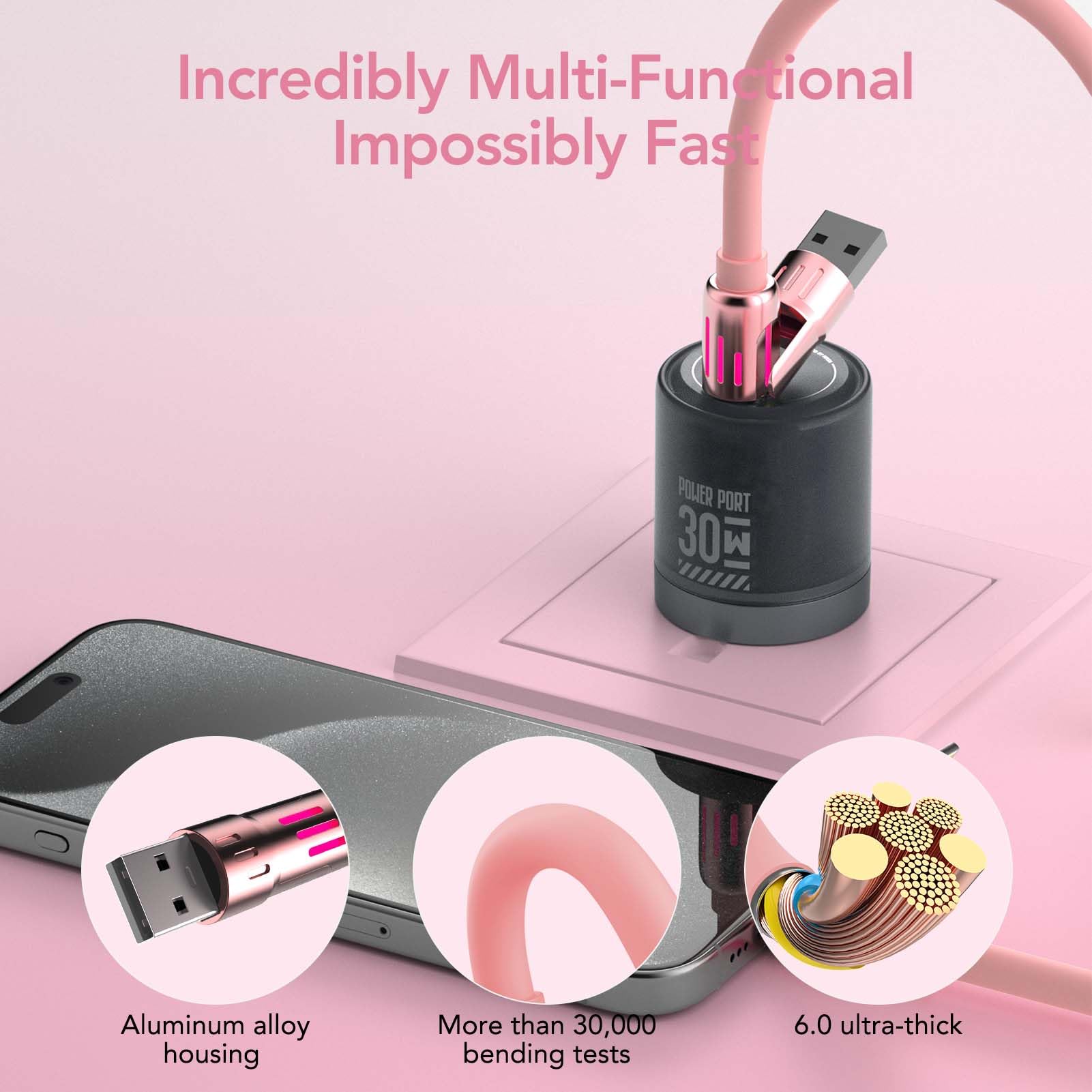 6 in 1 Rotating Multi Fast Charging USB Cable