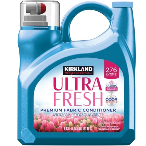 Kirkland Signature Ultra Fresh Fabric Conditioner, Spring Fresh Scent Odor Eliminating Fabric Softener for Laundry, 187 FL OZ / 5.53L, 276 Loads
