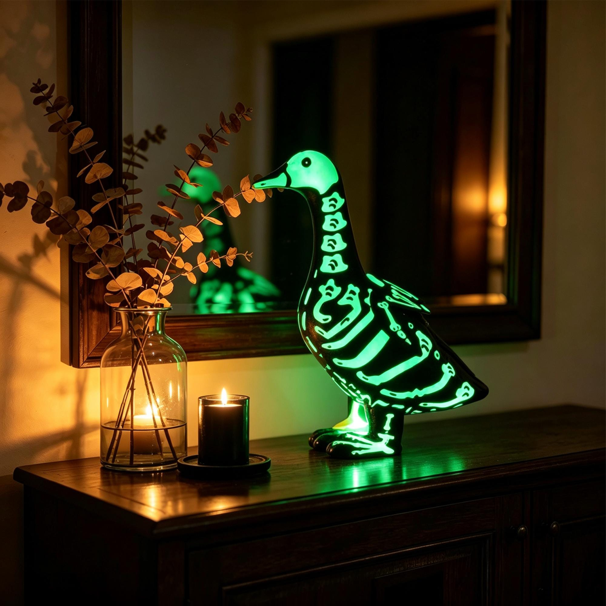 Glow-in-Dark Skeleton Goose Statue | Gothic Halloween Yard Decor