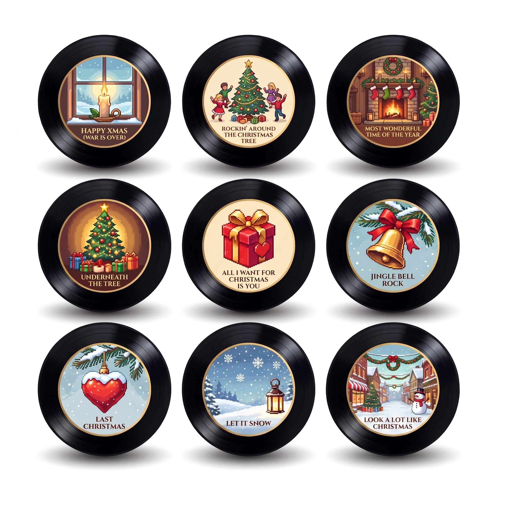 Christmas Vinyl Record Wall Art – LED Music Player Display with 9 Festive Vinyl Discs