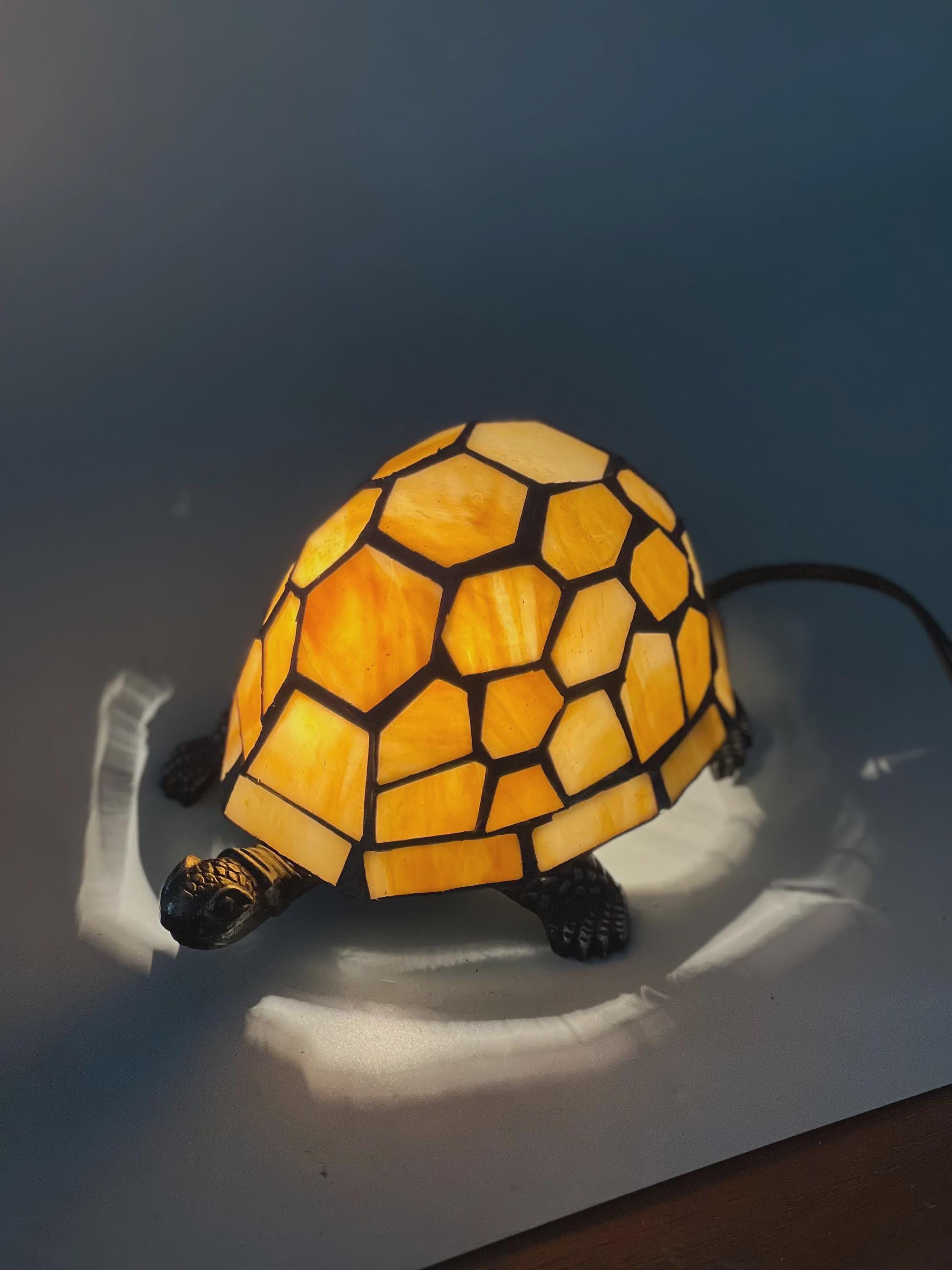 Turtle Shell Mosaic Table Lamp – Handmade Vintage Turtle Night Light